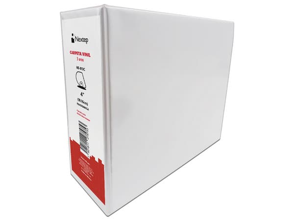 Carpeta Nextep Vinil Aro "D" 4", Tamaño Carta, Blanca, Doble Bolsa Interior.