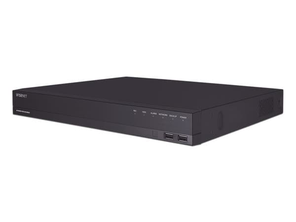 NVR Hanwha ARN-1610S, de 16 canales, 8MP, Wi-Fi, Color negro.