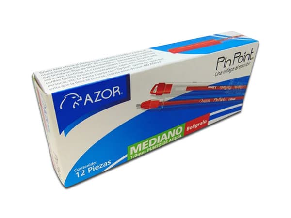Bolígrafo Azor Pin Point de Punto Mediano 1.0 mm, Color Rojo, (12 Piezas).