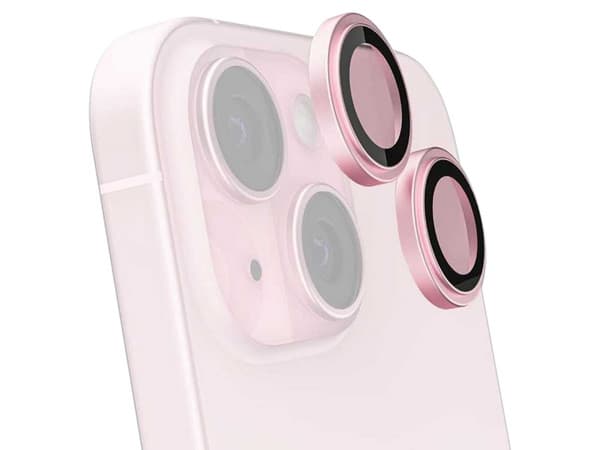 Mica Vidrio GHOSTEK para iPhone 15 y 15 PLUS Protectora de Camaras, Color Rosa.