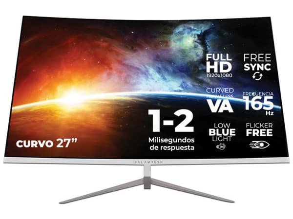 Monitor Gamer Curvo Balam Rush Ultra Earth MTX27C de 27", Resolución 1920 x 1080 (Full HD 1080p), Low Blue Light,  Flicker Free, FreeSync, 1 ms, 165Hz, Color Blanco.