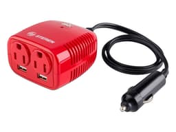 Inversor de Corriente Steren INV-150 para automóvil, 2 contactos de 3 polos, USB, 150W, 100 - 120 Vca. Color Rojo - imagen 1