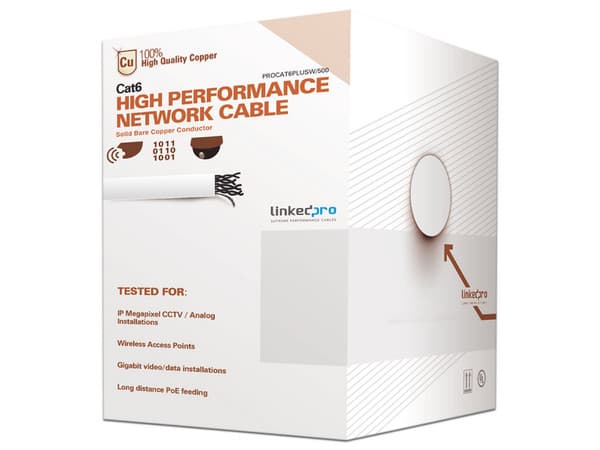 Bobina de Calbe UTP Linkedpro, Cat6+, 150m, Cobre, 23AWG, superflexible. Color Blanco