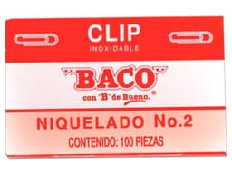 Clip Estándar Baco Niquelado, #2, caja con 10 unidades con 100 Clips c/u. - imagen 1