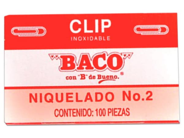 Clip Estándar Baco Niquelado, #2, caja con 10 unidades con 100 Clips c/u.