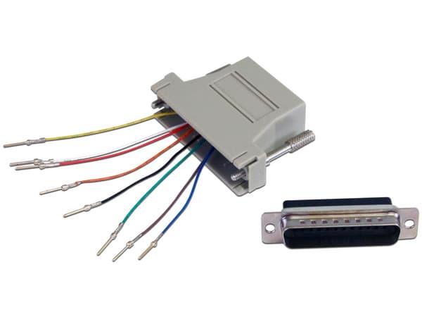 Adaptador Convertidor Modular Serial DB25 a RJ45 Macho a Hembra.
