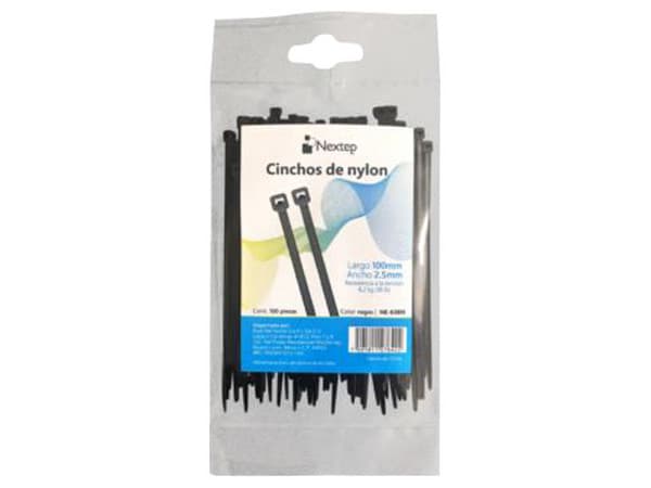 Cincho de Nylon Nextep, 10cm x 2.5mm, Color Negro.