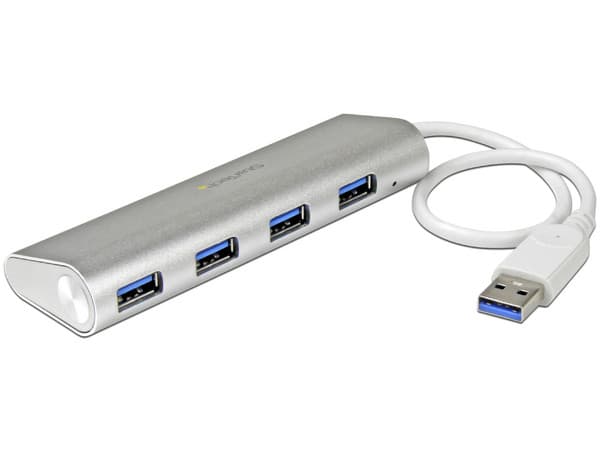 Concentrador portátil USB 3.0 de 4 puertos, Hub con cable incorporado.