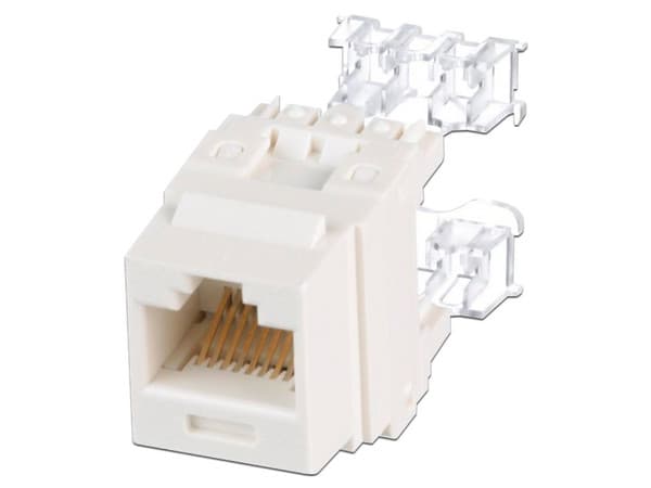 Conector Jack Estilo 110 (de Impacto), Tipo Keystone, Categoría 6, de 8 posiciones y 8 cables, Color Blanco mate