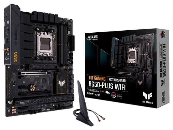 T. Madre ASUS TUF GAMING B650-PLUS WIFI, Chipset B650,Soporta: AMD Ryzen 7000 Series, Socket AM5,Memoria: DDR5 6400+(OC)/5400(OC)/5200/5000/4800 MHz, 128GB Max,Integrado: Audio HD, Wi-Fi 6, SATA 3.0, M.2,ATX, Ptos: 2xPCIE4.0x16, 2xPCIE4.0x1.