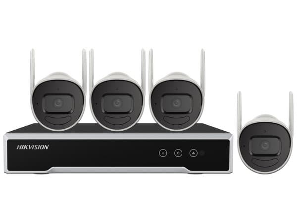 Kit de Videovigilancia Hikvision NK42W0H-1T(E), Incluye NVR de hasta 4 Canales, Disco Duro de 1TB, 4 Cámaras Tipo Bala para Exterior de 2MP, Color Blanco.