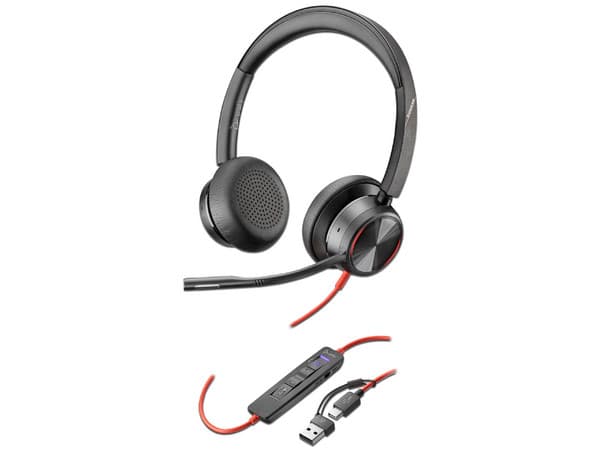 Auriculares estéreo Poly Blackwire 8225 USB-C, con certificación Microsoft Teams, adaptador USB-C/A incluido.