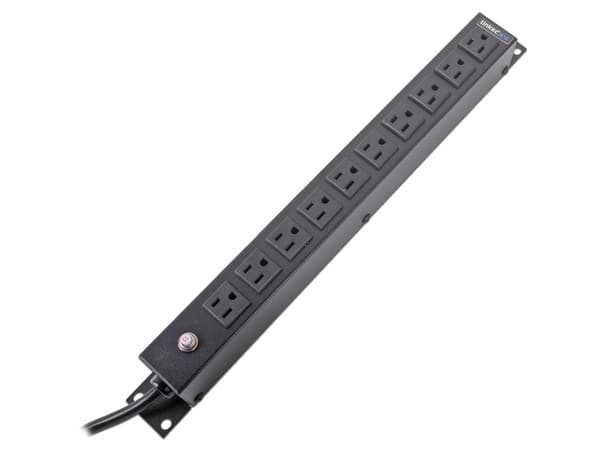 PDU Barra horizontal multicontacto LinkedPro HTCM-1U-10C con 10 salidas para montaje en rack de 19". Color Negro