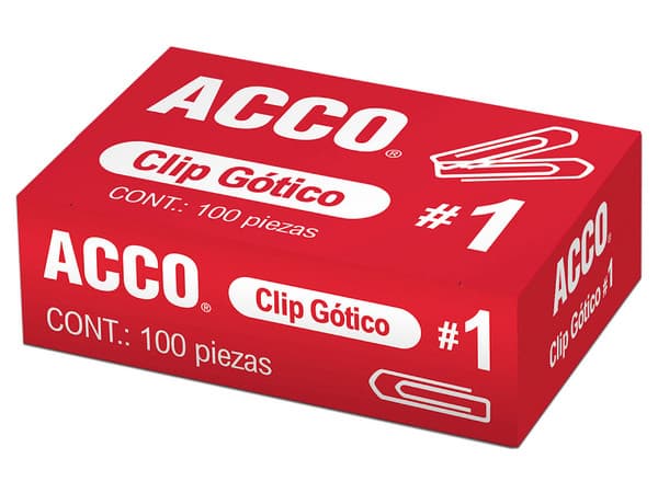 Clip Acco Gótico No.1 Sujeta Hasta 25 Hojas Caja Con 100.