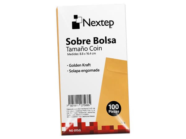 Sobre bolsa económico Nextep tamaño Coin 5 con solapa engomada. Paquete con 100 sobres.