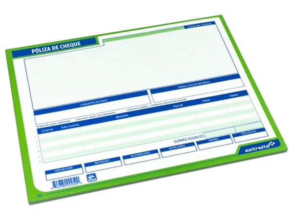 Block Estrella Póliza de Cheque, 25 Juegos, Media Carta. Dimensiones: 21.1 x 16.9 cm, Colores Variados, 50 Páginas por Paquete.