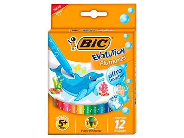 Plumones Bic Evolution Ultra Lavables, paquete con 12 piezas multicolores.