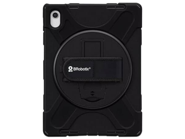Funda de Uso Rudo Brobotix 406016 para iPad 11 A16, 11va Generación, 2025, con Correa y Giro 360, Incluye Mica Protectora. Color Negro.