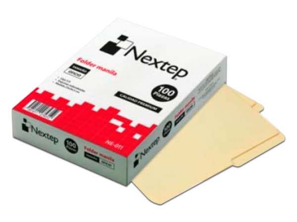 Folder de manila Nextep NE-011 de tamaño oficio, color amarillo. Paquete con 100 piezas
