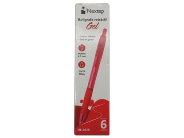 Bolígrafo de gel Nextep NE-062R, Punto de 0.7mm, Color Rojo, Paquete con 6 piezas.