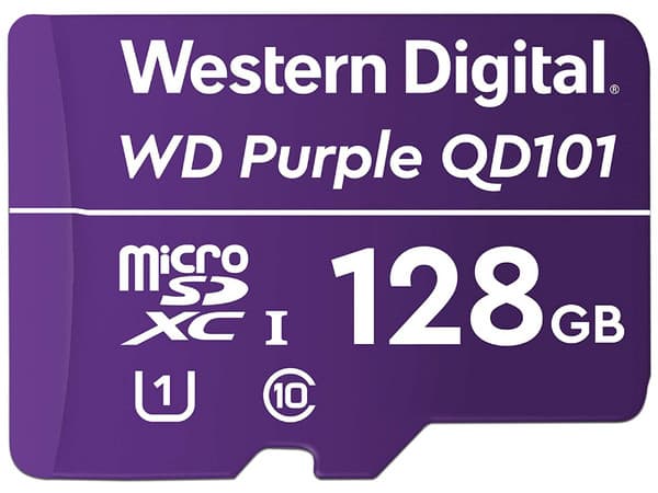 Memoria Western Digital Purple QD101 MicroSDXC de 128GB, Clase 10, Especializada para Videovigilancia.
