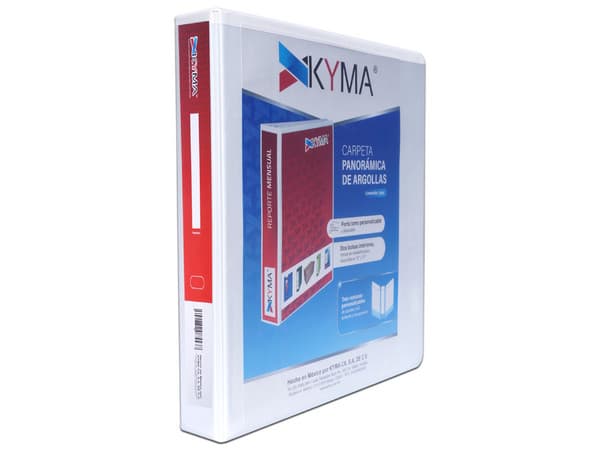 Carpeta Panorámica Kyma Vinil Tamaño Oficio con aro en "O" de 1 1/2". Color Blanca.