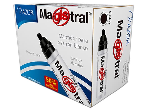 Marcador Azor Magistral para Pizarrón Blanco, Color Negro, (12 Piezas).