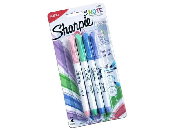 Resaltador Sharpie SNote, Blíster, 4 pzas, Colores Pastel Surtidos.