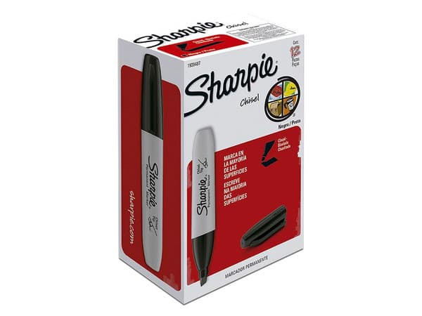 Marcador Permanente Sharpie Chisel. Color Negro. Caja con 12 Piezas