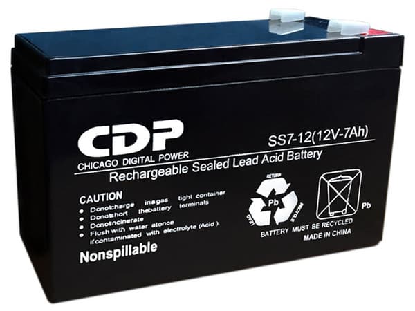 Batería CDP B-12/7 con Capacidad de 7000 mAh y Voltaje de 12 V. Tecnología Sealed Lead Acid (VRLA). Color Negro.