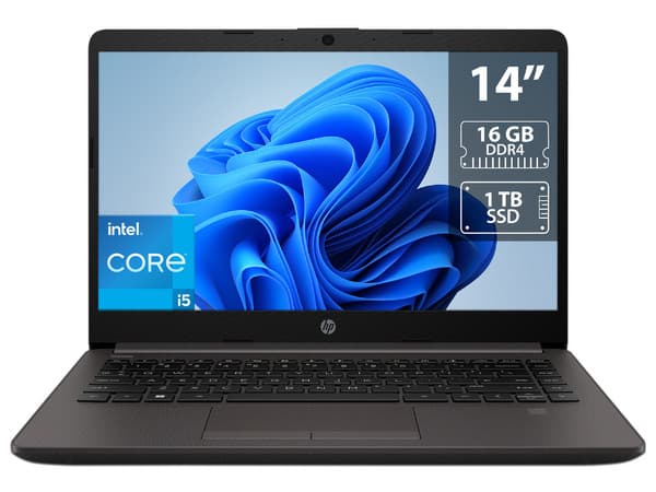 Laptop HP 240R G9:Procesador Intel Core i5 1335U (hasta 4.6 GHz),Memoria de 16GB DDR4,SSD de 1TB,Pantalla de 14" LED,Video UHD Graphics,S.O. Windows 11 Home (64 Bits).