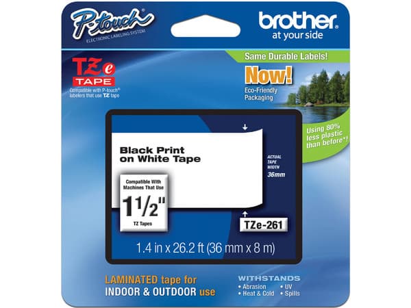 Cinta de impresión Brother, Negro sobre Blanco, Modelo: TZE261