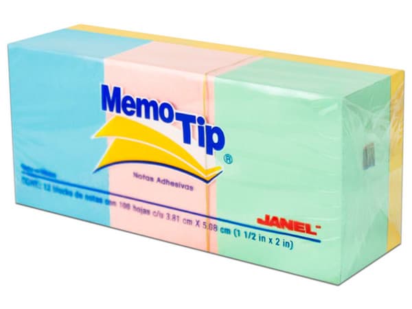 Notas Adhesivas JANEL MEMO, Tipo Pastel, 1.5"x2", 4 Colores, Paquete con 12 pzas.