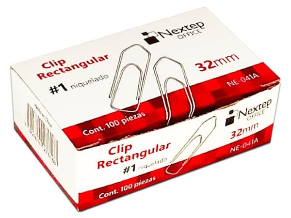 Clip Nextep Rectangular Niquelado de 32mm, 100 Piezas.