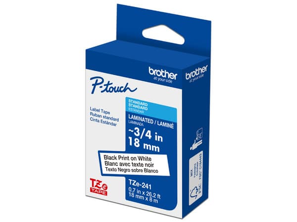 Cinta Laminada Brother TZE241G, Texto negro sobre cinta blanca, Tamaño de 18mm x 8m.