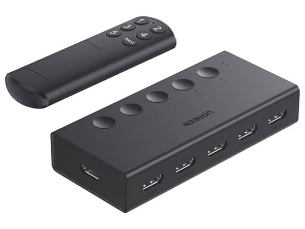 Conmutador HDMI 5X1 UGREEN 90512 con 4K a 60Hz, HDMI 2.0 y 1.4, HDCP 2.2, IR hasta 10m.