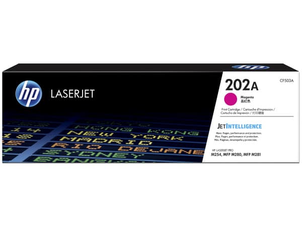 Tóner para impresora HP 202A Magenta Laserjet Original (CF503A).