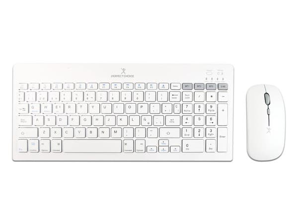 Kit de Teclado y Mouse Perfect Choice Zebrary, Bluetooth, Receptor USB, Batería Recargable, Color Blanco.