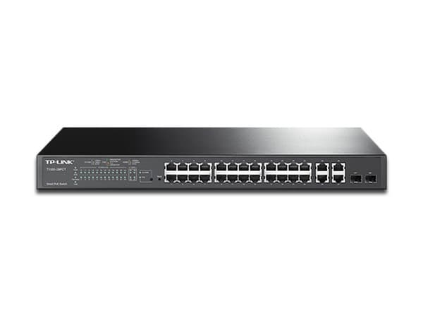Switch TP-Link TL-SL2428P de 28 puertos, 24 (10/100 Mbps), 2 (10/100/1000 Mbps), 2 puertos SFP, 1U.