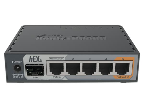 Router MikroTik RB760IGS con 5 Puertos Gigabit Ethernet y 1 Puerto SFP, Dual Core, PoE in, PoE Out.