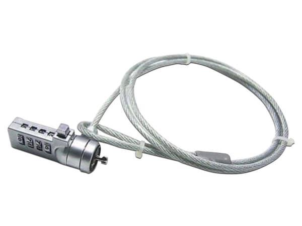 Cable de Seguridad con Candado de Combinacion para Laptop, Marca Brobotix. Color plata.