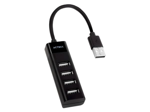Hub USB Acteck X2 DH420 de 4 Puertos (Convierte 1 puerto USB-A 2.0 en 4). Color Negro.