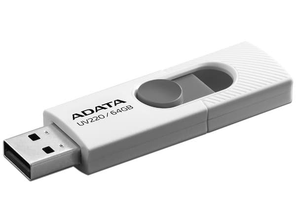 Unidad Flash USB 2.0 ADATA UV220 de 64GB. Blanco/Gris.