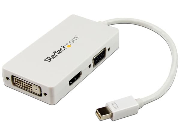 Adaptador Mini DisplayPort a VGA DVI y HDMI - Convertidor MiniDP todo-en-uno para MacBook - Blanco
