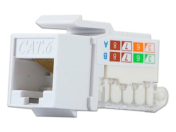 Conector RJ45 Categoria 6, Vertical, Color Blanco.