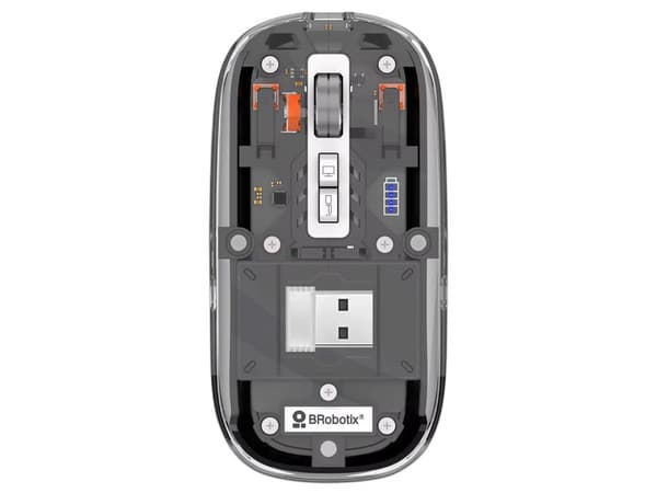 Mouse Inalámbrico BRobotix 6000823, Bateria Recargable, Receptor USB, Transparente.