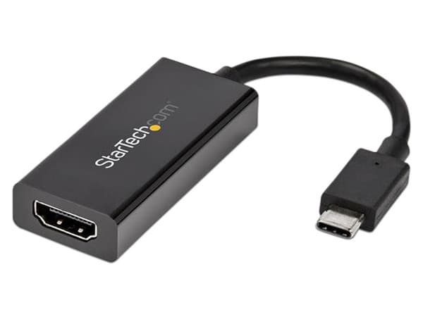 Cable de video StarTech de USB-C DisplayPort (hembra) a HDMI (macho).