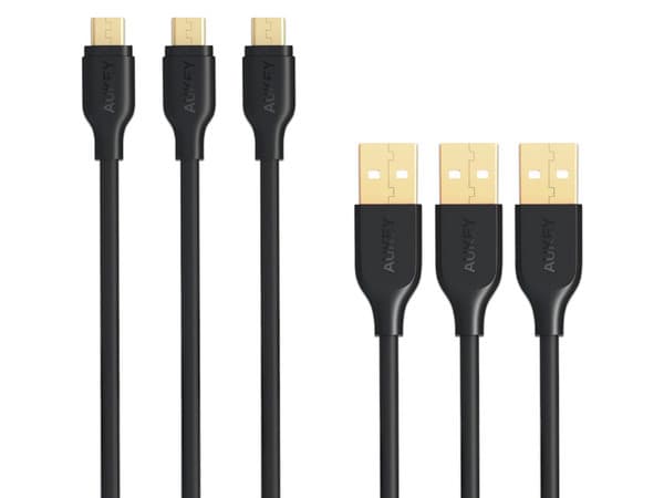 Cable Datos AUKEY CB-MD3 de USB Macho a Micro USB Macho, Paquete con 3 piezas, 2 x 1m, 1 x 2m. Color Negro.