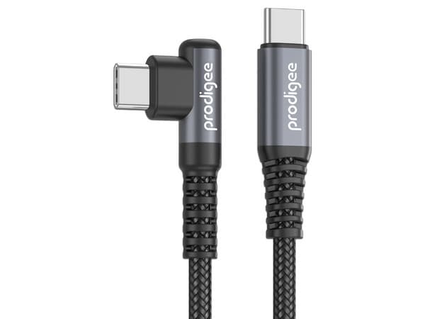 Cable Datos PRODIGEE USB-C a USB-C Angulo 90 1.8m trenzado Universal 100W Negro Gamer