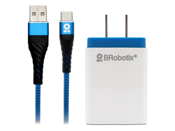 Cargador de Pared BRobotix 9633-32 con 1 salida USB de 5V - 2.1A, Incluye Cable USB tipo C, 1m, Color Azul.